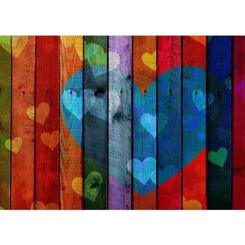 Colorful Wooden Plank Printing Heart Photo Backdrop Custom Backgrounds for Children Baby Lovers Photophone Photography Props