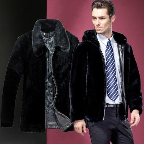 Real Sheep Shearling Natural Wool Coat Autumn Winter Men Mink Fur Collar Hooded Jacket S14D315 KJ863