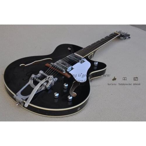 Custom 6 string guitar,semi hollow black guitar ,HH pickups,gold binding,gold button,tremolo bridge