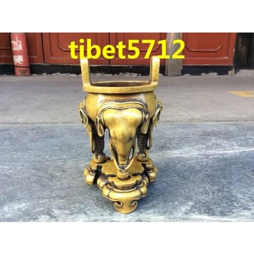 Tibetan Buddhist bronze elephant statue burner Incense & Incense Holders 17 cm Garden Decoration 100% real Tibetan Silver Brass