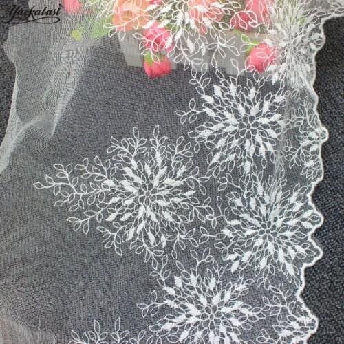YACKALASI Cotton Lace Mesh Embroidered Applique Stiff Tulle Lace Fabrics 3D Floral Scalloped Sewing Apparel Trims Vintage 30CM