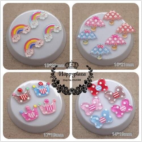 10pcs Kawaii Shiny Resin Rainbow/Umbrella/Crown/Bow Flat back Art Decoration Charm Craft DIY Hair Bow Center Accessories