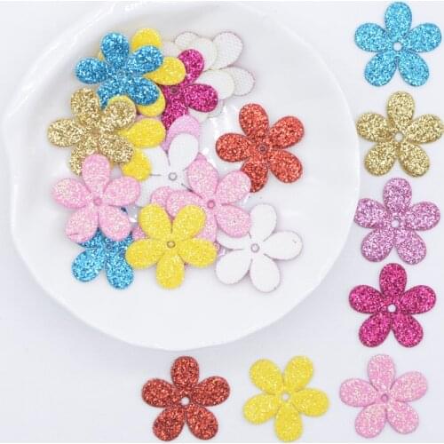 100Pcs/lot Mixed Glitter Leather Flower Shape Appliques for DIY Clothes Craft Sewing Supplies Headwear Hat Decor Accessories C21