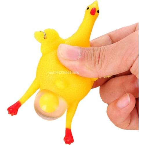 100pcs Funny Tricky Gadgets Toy Chicken Egg Laying Hens Crowded Stress Ball Keychain Keyring Lay Egg Chicken Party Favor