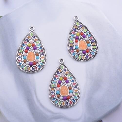 12pcs/lot 21*33mm Bohemian Style Ancient Silver Enamelled Alloy Charms Ear Pendant DIY Jewelry Earring