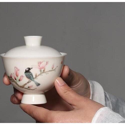 120ml Hand Painted White Porcelain Gaiwan Kung Fu Tea Set Household Tea Bowl Ceramic Teapot Teapot Home Decor Gifts for Friends
