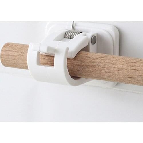 2pcs Curtain Rod Holders Bathroom Shower Drape Wall Mounted Brackets Punch-free Adhesive Plastic Holders Storage Hook