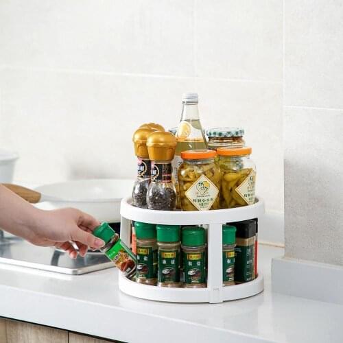 2 Tier Rotating Organizer Round Shelf Condiment Storage Rack Kitchen Storage Tray Pantry Cabinet Turntable Spice Rack