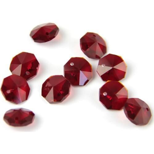 200PCS/Lot Dark Red Color Chinapost 14mm Crystal Octagon Beads In 1 Hole For Wedding Strands & Chandelier Beads