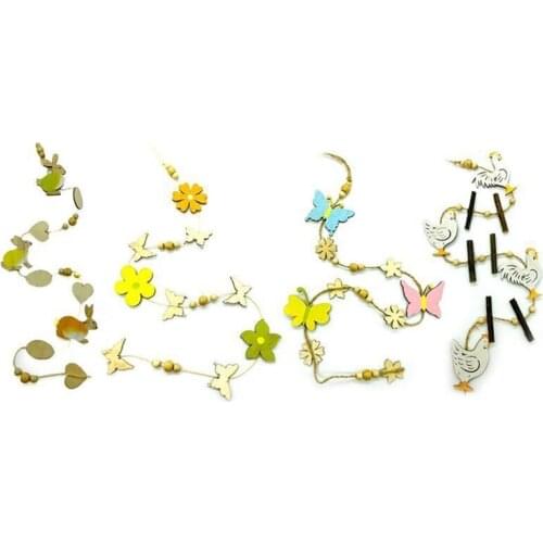 4 Pcs Easter Wooden Hanging Pendant Rabbit Butterfly Flower Chicken Shape Home Party Festival Decoration