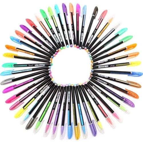 48pcs Colors Glitter Sketch Drawing Color Pen Markers Gel Pens Set Refill Rollerball Pastel Neon Marker Office School Stationery