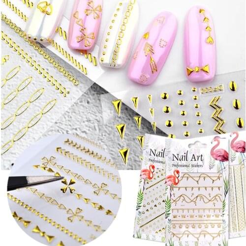 5Pcs Gold 3D Nail Sticker Chain Crown Bowknot Flower Patterns Nail Art Decoration Stickers Decal Adhesive Nail Art Decorations