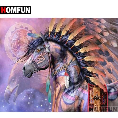 HOMFUN Full Square/Round Drill 5D DIY Diamond Painting "Indian horse" Embroidery Cross Stitch 5D Home Decor Gift A06941