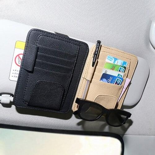 Car Vehicle Sun Visor Sunglasses Mount Glasses Holder Clip Credit Card Package ID Storage Bag Organizer Car Accessories For Auto