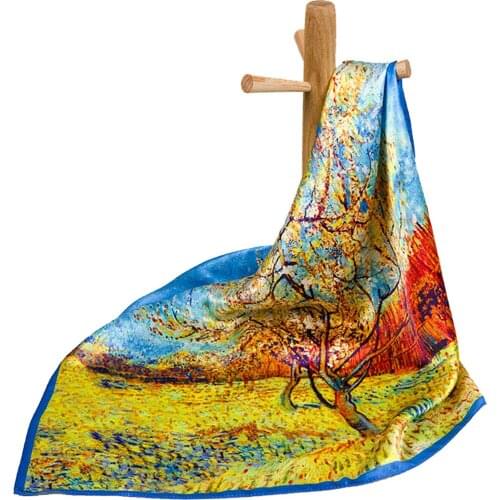 High-quality Pure Silk Scarf Women Bandana Female Hair Scarf Top Womens Natural Silk Square Headband Head Scarf for Women Tree