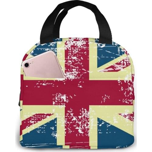 UK British Flag2 Lunch Food Box Bag Fashion Insulated Thermal Food Picnic Lunch Bag for Women kids Men Cooler Tote Bag