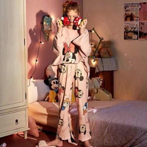 Girl cartoon Mickey Minnie Lion King Simba print pajamas long sleeve trousers cute hard work fresh and sweet home service suit