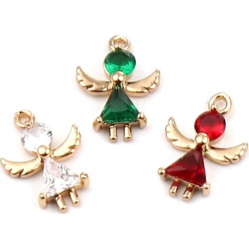 Doreen Box 5PCs Angle Rhinestone Charms Pendants Handmade Jewelry Religious Series Copper Pendants 15x11mm