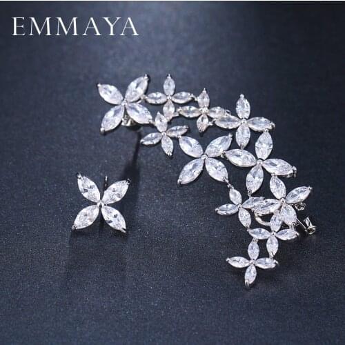 EMMAYA Luxury Unique Big Flower Earrings White Color CZ Vintage Wedding Brincos Jewelry for Women