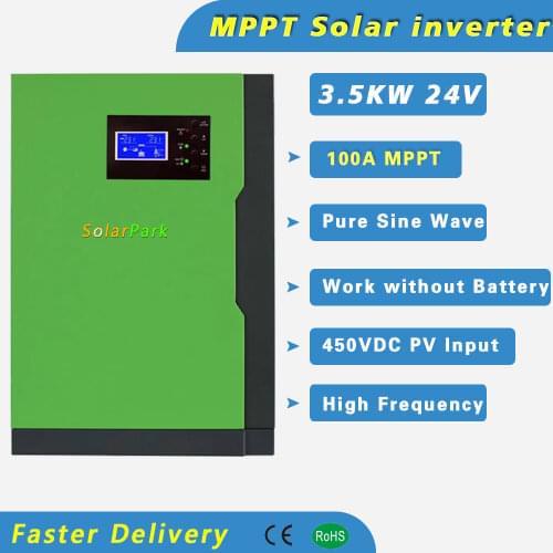3KW 24V Hybrid Solar Inverter Pure Sine Wave 100A MPPT Solar Controller With WIFI Monitor Work without Battery PV 120-500vdc