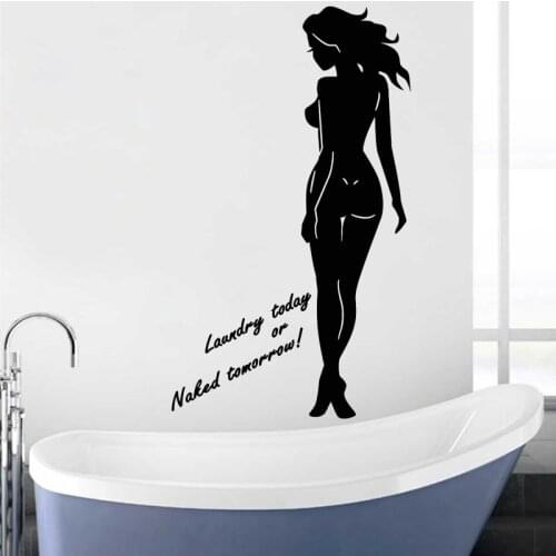 Naked Sexy Woman Wall Stickers Bathroom Vinyl Decal Quote Laundry Today No Clothes Stickers Phrase Art Mural Waterproof