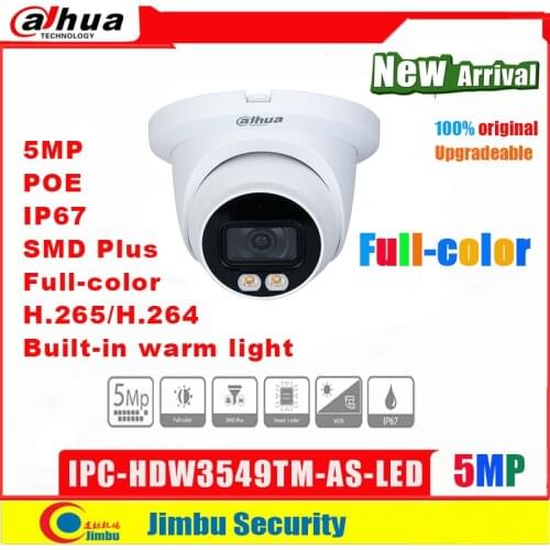 Dahua Full color IP Camera IPC-HDW3549TM-AS-LED 5MP WizSense Warm LED Eyeball Network poe Camera built-in Mic SMD Plus