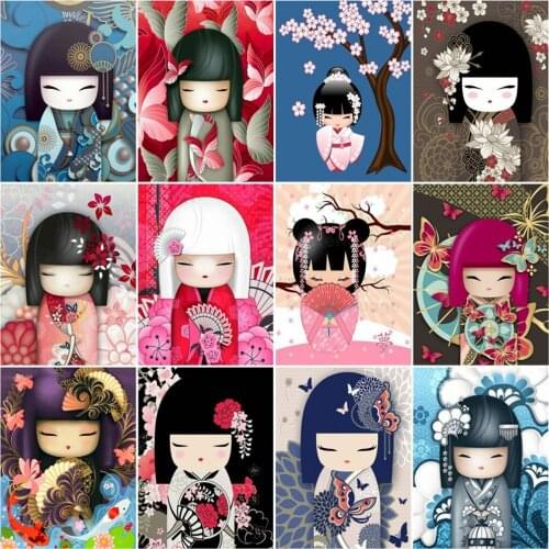 AZQSD DIY Paint By Numbers Japanese Doll Modern Wall Art Gift Oil Painting By Number Cartoon Girl Acrylic Room Decoration