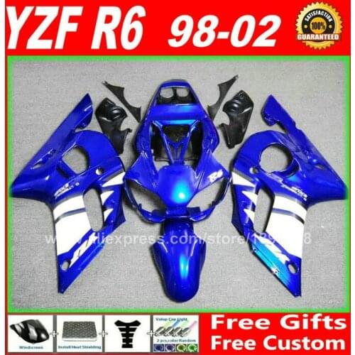 Blue white Fairings set for YAMAHA R6 1998 1999 2000 2001 2002 YZFR6 body parts kit yzf-r6 98 99 00 01 02 fairing kits W4D7