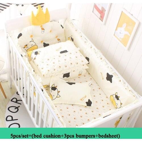 5pcs/set Newborn Infant Bedding Set Crown Cushion Crib Bedding Set Cotton Toddler Baby Bed Cot Bumper Bedding Sheet Girl Boys
