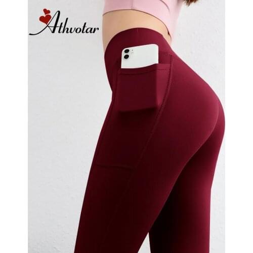 ATHVOTAR Seamless Sport Legging with Pocket Gym Shorts Running Women Spandex Leggings High Waist Stretch Yoga Pants