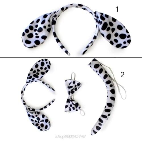 Cute Animals Cosplay Costume Sets Kids Adult Large Dalmatian Spotty Dog Ears Headband Plush Tail Bowtie HalloweenJ08 21 Dropship
