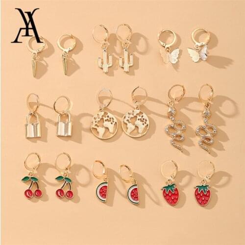 Fashion Gold Color Lock Butterfly Earth World Map Snake Drop Earrings Set Bohemian Geometric Earrings for Women