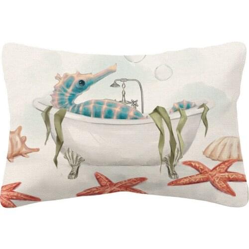 Seahorse Starfish Whale Shells Cushion Covers Home Decorative Linen Lumbar Pillow Case