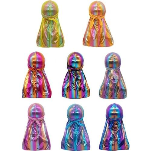 Men Sparkly Silky Durag Colorful Wide Doo Rag Comfortable nightcap