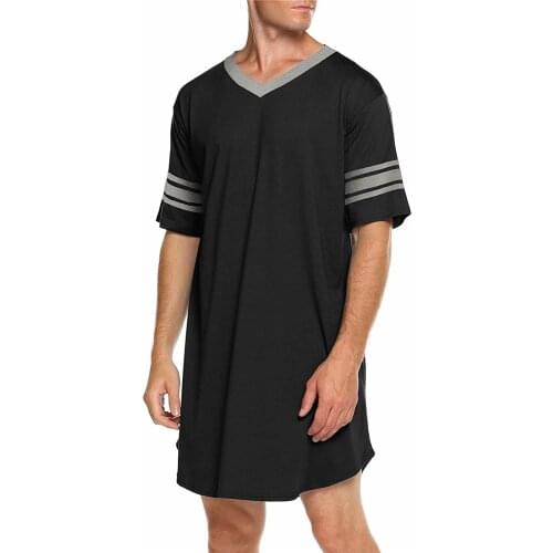 Soft Men Cotton Nightshirt Short Sleeve Soft Loose Nightwear Comfortable Men Sleepwear Male Homewear Sleepshirts Dropshipping