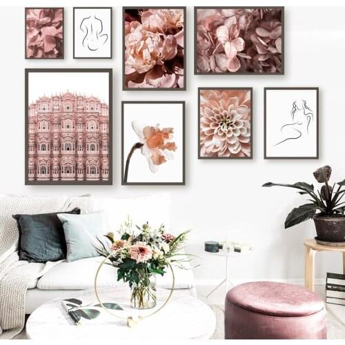 Palace Rose Flower Leaf Abstract Girl Body Nordic Posters And Prints Wall Art Canvas Painting Pictures For Living Room Decor
