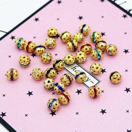 New 10mm 20pcs/lot Metal Ball Beads Fit DIY Jewelry Bracelet Hair Hoop Accessories Charms Gold Color Shining Crystal Spacer Bead