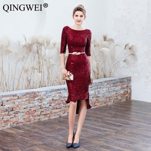 2019 new mid-length long wedding banquet red mini dress slim slimming fishtail evening dress party dress summer dress dresses