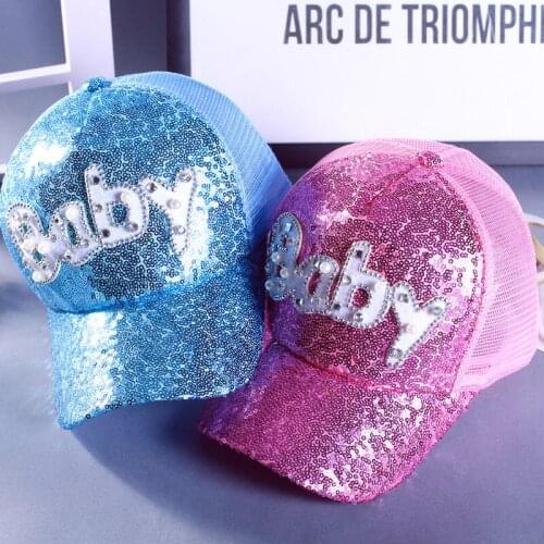 New summer fashion pearl sequin baseball cap baby crystal letter cap breathable sun hat