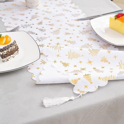 30x180cm Christmas Bronzing Table Runner Decorations For Home Table White Dining Room Tablecloth Resturant Table Runners Decor