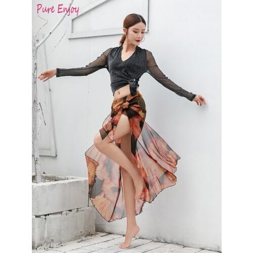 New Women Sexy Fashion Bellydance Oriental Costumes Set Top Skirts Split Practice Clothes Top Skirt Professional Belly Dance