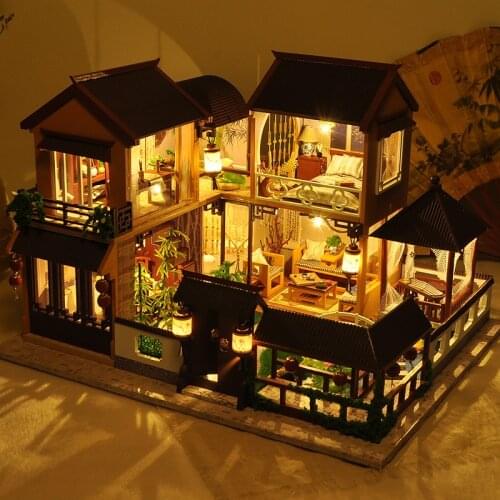 Wooden Miniature Retro Architectural Model DIY Doll Puppet House Birthday Gift Toys For Adults And Children