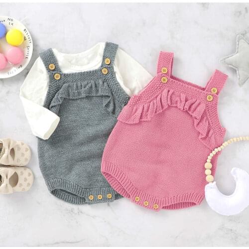 Autumn WInter 2021 Cute Babys Knitted Romper Solid Comfortable Sleeveless Sling Sweater Jumpsuit Suit for Toddler Boys Girls