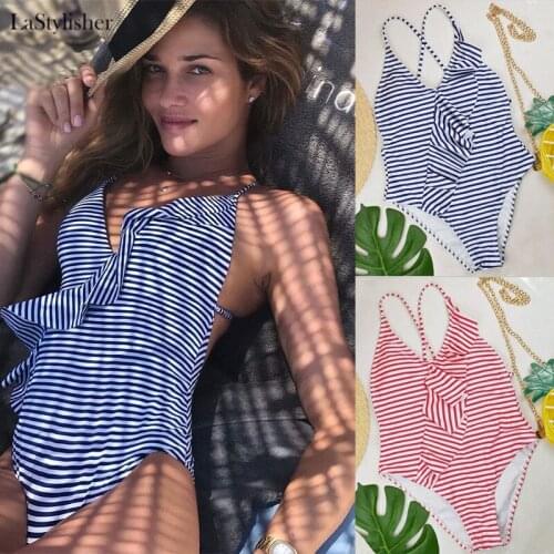LaStylisher Striped Sexy Swimwear One Piece Swimsuit Women Push Up Monokini Bathing Suit Beachwear Swim Suit Women Swimwear 2020