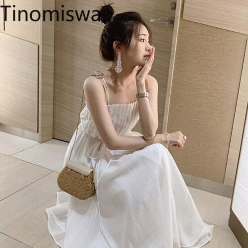 Tinomiswa Sling Dress Summer 2021 New Fashion Square Collar Spaghetti Strap Lady Vestidos Robe Korean Chic Female Dresses A2326