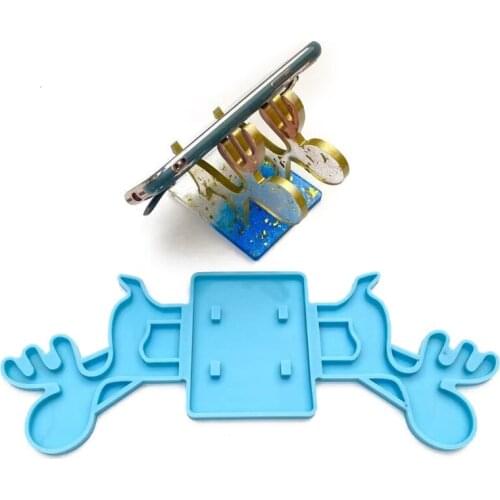 Christmas Elk Mobile Phone Holder Epoxy Resin Mold Cellphone Display Bracket Rack Silicone Mould DIY Crafts Jewelry Support