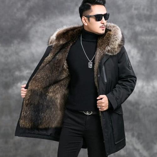 Real Fur Coat Winter Jacket Men Plus Size Natural Raccoon Fur Liner Parka Real Raccoon Fur Collar Jackets Warm Coat 4549 YY1014