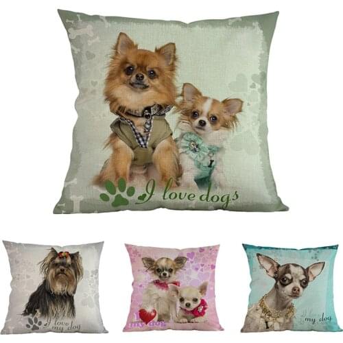 Cute Puppy Chihuahua Yorkshire- Terrier Pet Dogs Animal Love Pattern Pillow Case Home Sofa Car Chair Decorative Cushion Cover