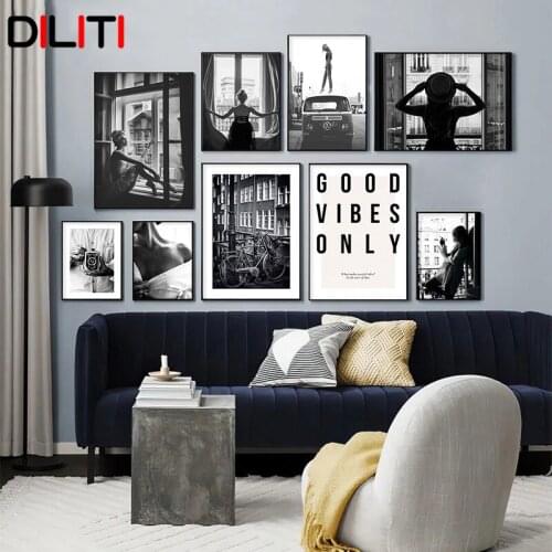 Modern Fashion Black White Canvas Print Sexy Woman Wall Art Modern Decorative Painting Poster Picture for Living Room Home Decor
