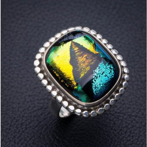 StarGems Natural Rainbow Dichroic Glass Handmade 925 Sterling Silver Ring 6.5 E2373